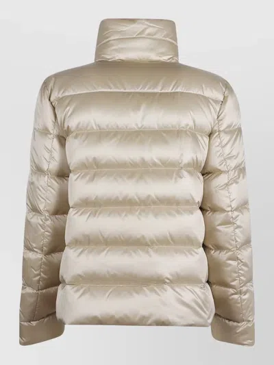 Moorer Short Quilted Down Jacket With High Collar In Neutral