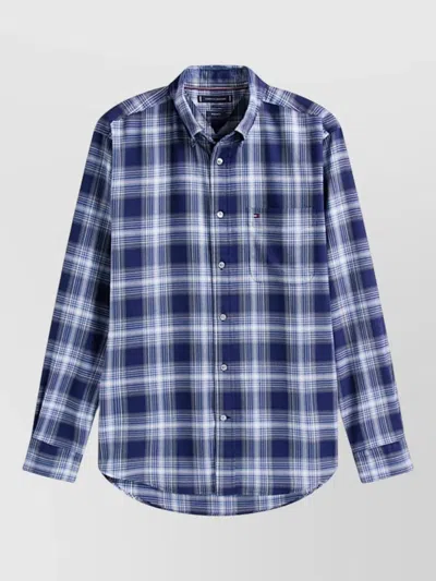 Tommy Hilfiger Long Sleeve Button-down Shirt With Chest Pocket In Blue