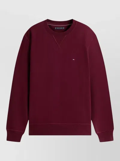 Tommy Hilfiger Long Sleeve Crew Neck Sweater With Ribbed Cuffs In Red