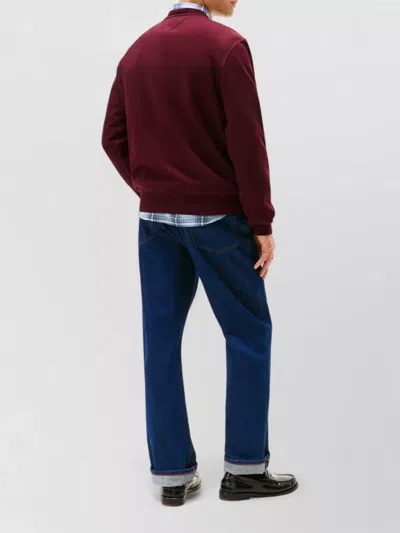 Tommy Hilfiger Long Sleeve Crew Neck Sweater With Ribbed Cuffs In Red