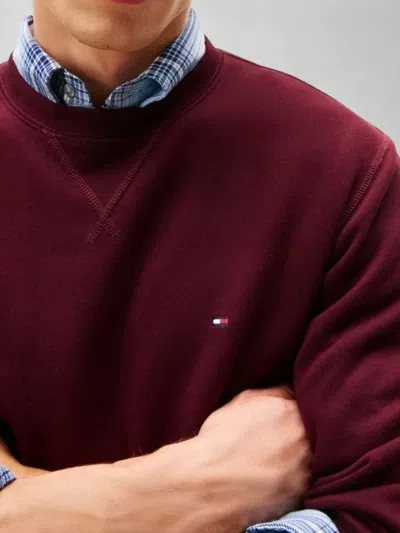 Tommy Hilfiger Long Sleeve Crew Neck Sweater With Ribbed Cuffs In Red