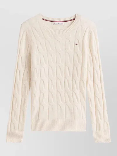Tommy Hilfiger Textured Cable Knit Wool Pullover In Neutral