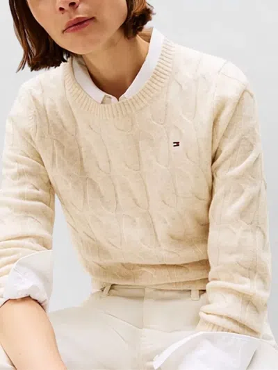 Tommy Hilfiger Textured Cable Knit Wool Pullover In Neutral