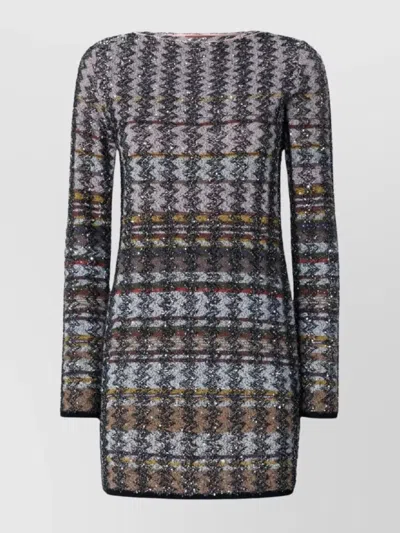 Missoni Knee-length Patterned Dress Long Sleeves In Multi
