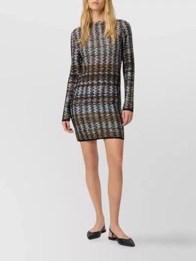 Missoni Knee-length Patterned Dress Long Sleeves In Multi