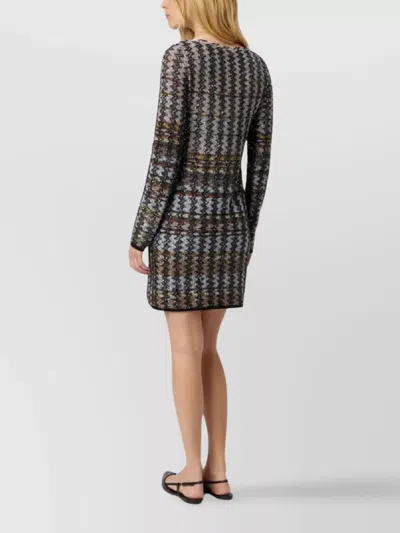 Missoni Knee-length Patterned Dress Long Sleeves In Multi
