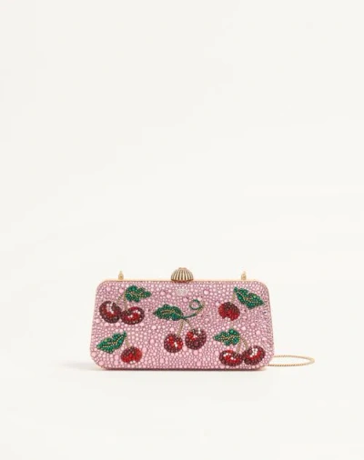 Valentino Garavani  Garavani Carry Secrets Minaudiere With Cherryfic Rhinestone Motif Woman In Pink