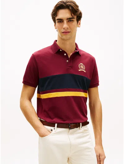 Tommy Hilfiger Crest Logo Stretch Pique Polo In Burgundy