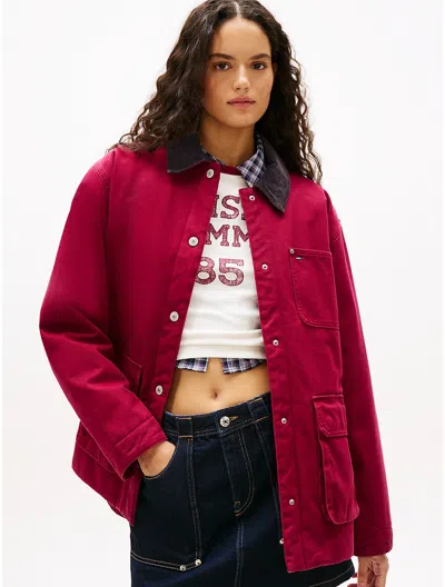 Tommy Hilfiger Tommy Jeans Padded Barn Jacket In Burgundy