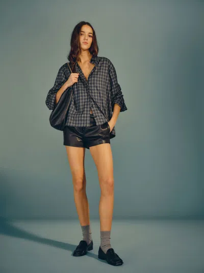 Reformation Andy Oversized Shirt Blue Plaid Xs In Animal Print