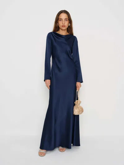 Reformation Pike Silk Maxi Dress Blue 12 In Blue