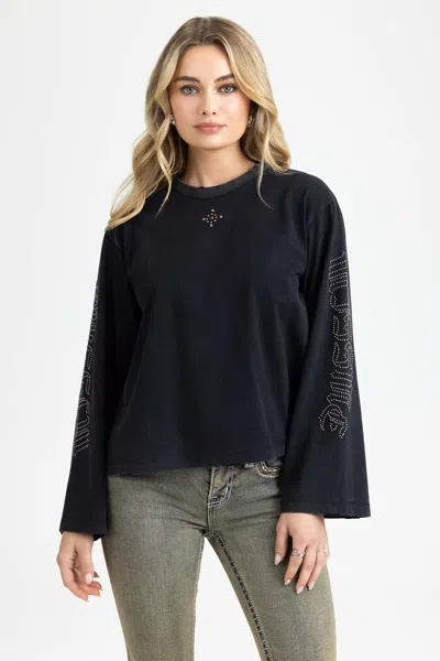 Miss Me Keisha Studded Top - L / Charcoal Black In Black
