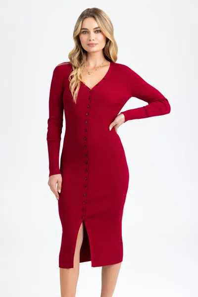 Miss Me Saylor Buttoned Midi Dress - L / Red In Red