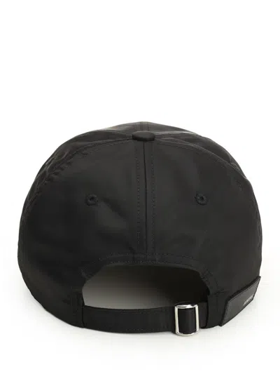 Amiri Men Black Baseball Cap With With Logo Lettering Embroidery In Tech Fabric Man In Black