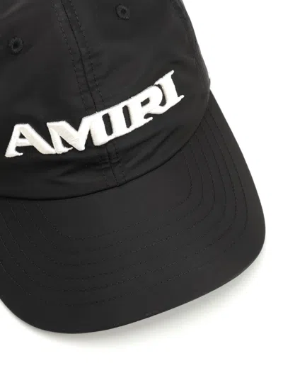 Amiri Men Black Baseball Cap With With Logo Lettering Embroidery In Tech Fabric Man In Black