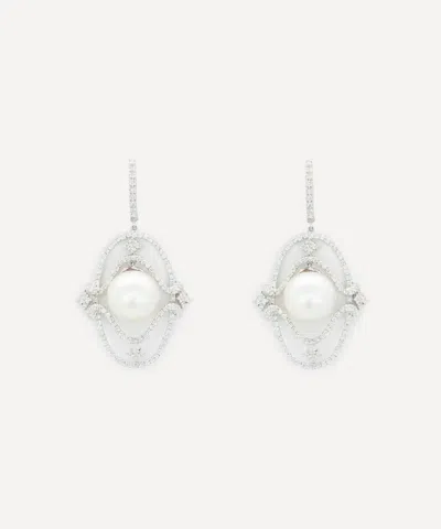 Kojis 18ct White Gold South Sea Pearl And Diamond Drop Earrings In Gold
