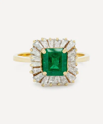 Kojis 18ct Gold Emerald And Diamond Ballerina Ring In Gold