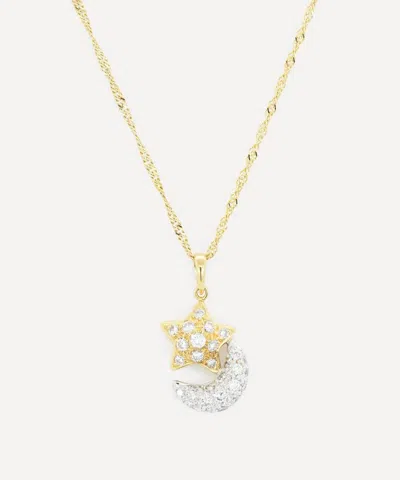 Kojis 18ct Gold Moon And Star Diamond Pendant Necklace In Gold
