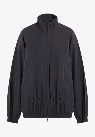 Balenciaga Logo Embroidered Zip-up Jacket In Black