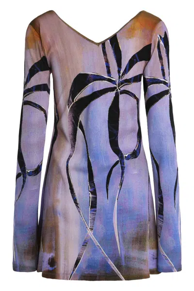 Louisa Ballou Fitted Long Sleeve Dress With Abstract Print In Brown