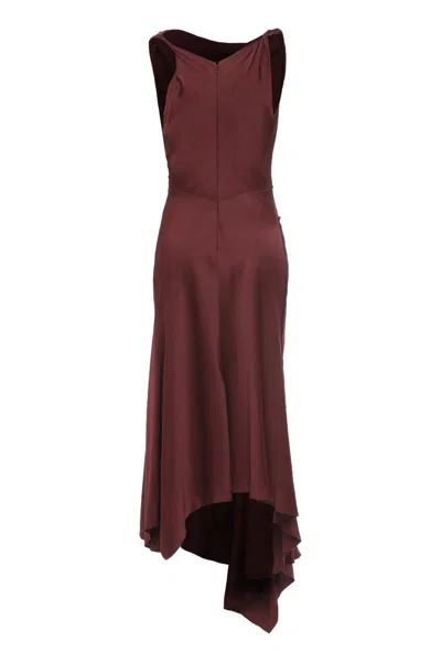 Victoria Beckham Posy Asymmetrical Drape Midi Dress In Brown