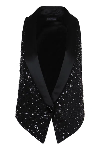 Emporio Armani Black Gilet In Georgette In Black