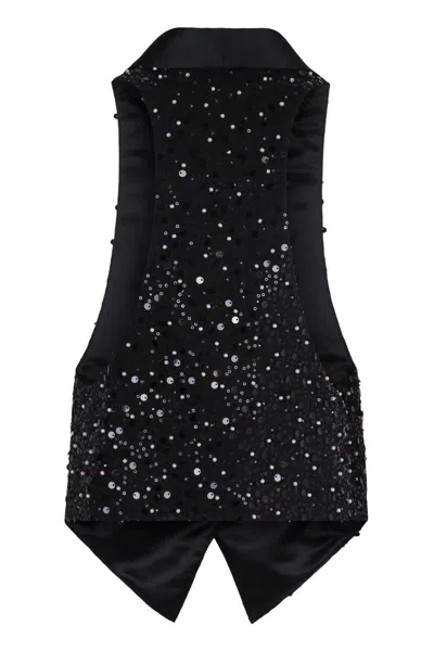 Emporio Armani Black Gilet In Georgette In Black