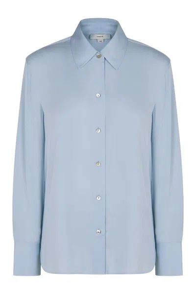 Vince Silk Shirt With Long Sleeves In Blue