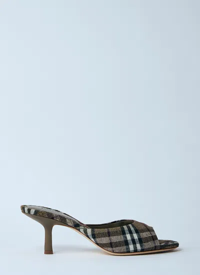 Burberry Check Pattern Kitten Heel Mules With Peep Toe In Multi
