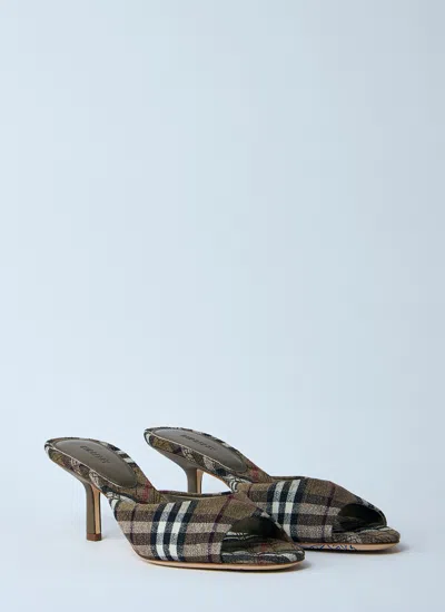 Burberry Check Pattern Kitten Heel Mules With Peep Toe In Multi