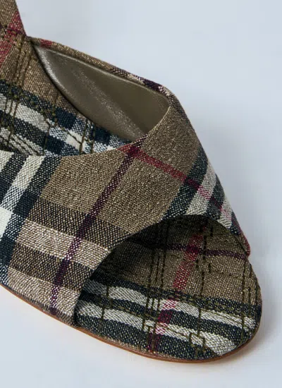 Burberry Check Pattern Kitten Heel Mules With Peep Toe In Multi