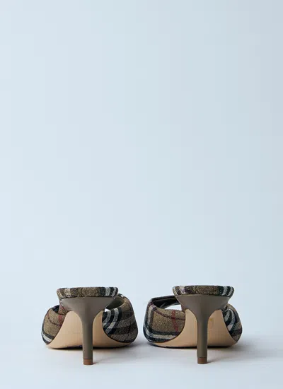 Burberry Check Pattern Kitten Heel Mules With Peep Toe In Multi
