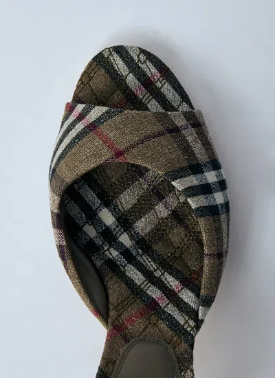 Burberry Check Pattern Kitten Heel Mules With Peep Toe In Multi