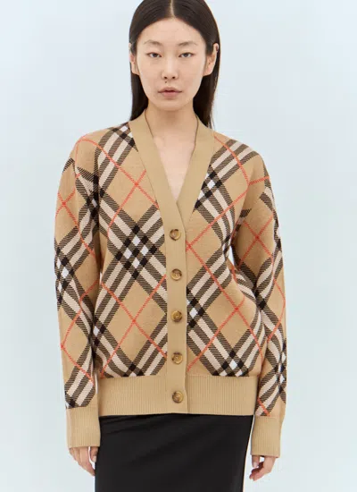Burberry Women Check Wool-blend Cardigan In White