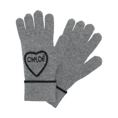 Chloé Grey Wool Blend Gloves In Gray