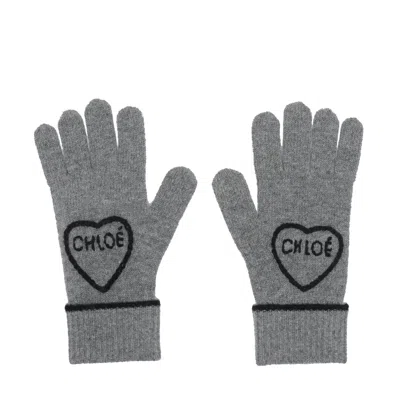 Chloé Grey Wool Blend Gloves In Gray