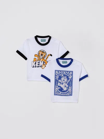 Kenzo White T-shirt Set For Baby Boy With Tiger In Multi