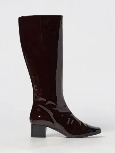 Carel Paris Leather Tall Boots Block Heel In Burgundy
