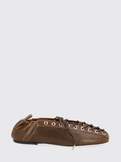 Ganni Khaki Oleatex Lace-up Ballerina Flats In Brown