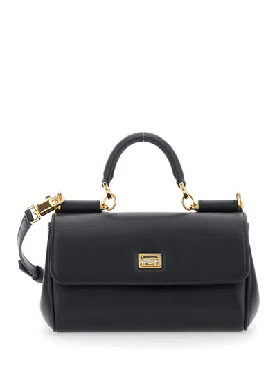 Dolce & Gabbana 'my Sicily' Black Mini Crossbody Bag With Adjustable And Removable Shouder Strap And Logo Lettering  In Multi