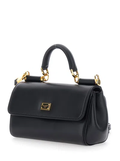 Dolce & Gabbana 'my Sicily' Black Mini Crossbody Bag With Adjustable And Removable Shouder Strap And Logo Lettering  In Multi