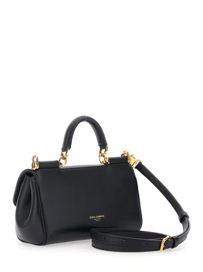 Dolce & Gabbana 'my Sicily' Black Mini Crossbody Bag With Adjustable And Removable Shouder Strap And Logo Lettering  In Multi