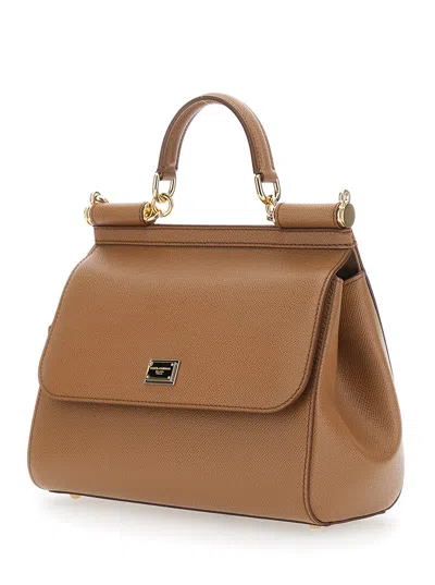 Dolce & Gabbana 'sicily' Beige Medium Handbag With Adjustable And Removable Shoulder Strap And Logo Plaque On The Fr In White