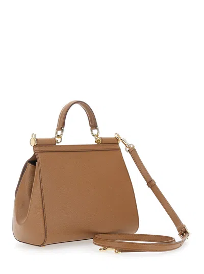 Dolce & Gabbana 'sicily' Beige Medium Handbag With Adjustable And Removable Shoulder Strap And Logo Plaque On The Fr In White