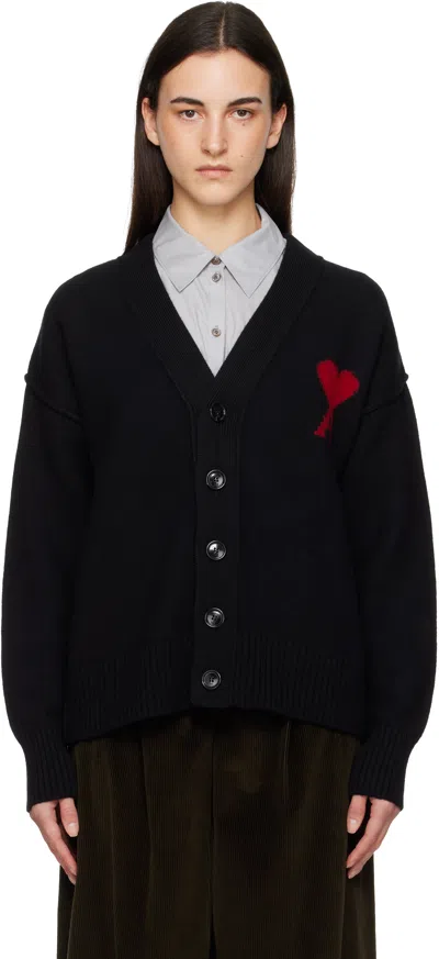 Ami Alexandre Mattiussi Black Wool Ami De Coeur Cardigan In Black