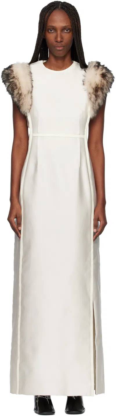 Jil Sander Off-white Silk Poly Duchesse Maxi Dress In White