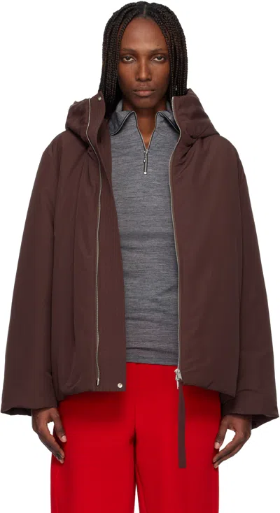 Jil Sander Burgundy Taffeta Down Jacket In Burgundy