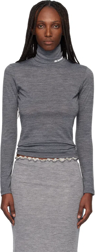 Jil Sander Gray Lightweight Technical Wool Turtleneck In 028 Dark Grey