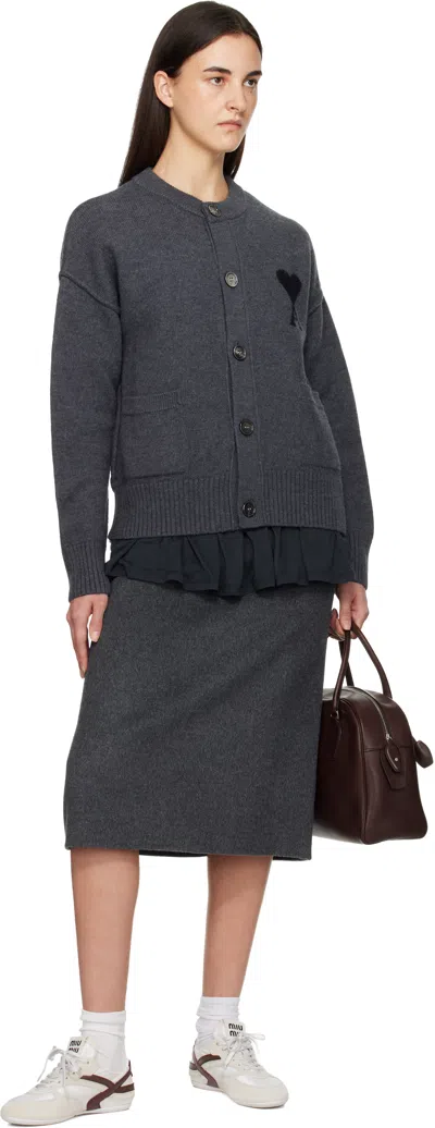 Ami Alexandre Mattiussi Gray Felted Merino Wool Knit Ami De Coeur Cardigan In Gray