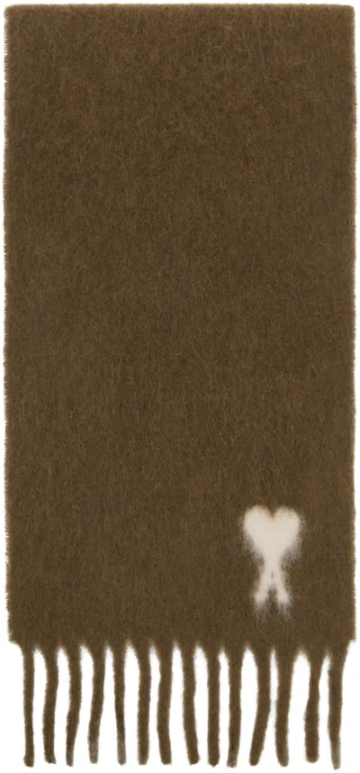 Ami Alexandre Mattiussi Brown Alpaca Ami De Coeur Scarf In Brown